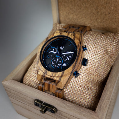 Montre en olivier et sa boite