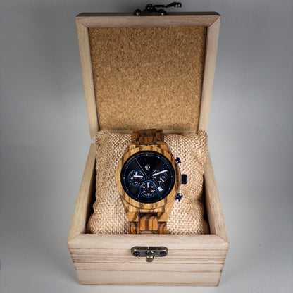 Montre en olivier et sa boite